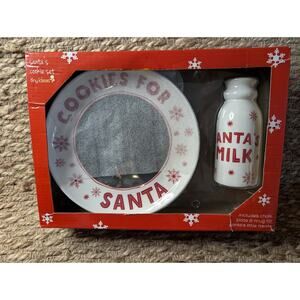 NEW! Christmas Santa Claus Cookies & Chalk Board Milk Plate & Jug Set Red White